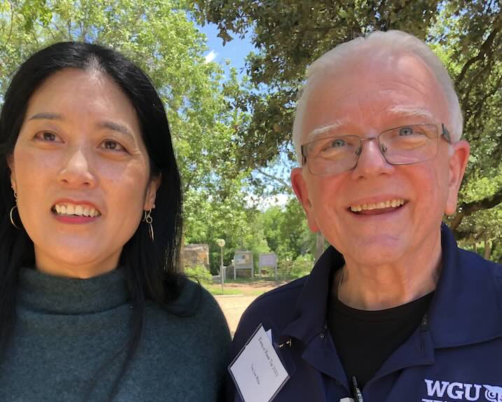 Terry poses beside Victoria Chang.
